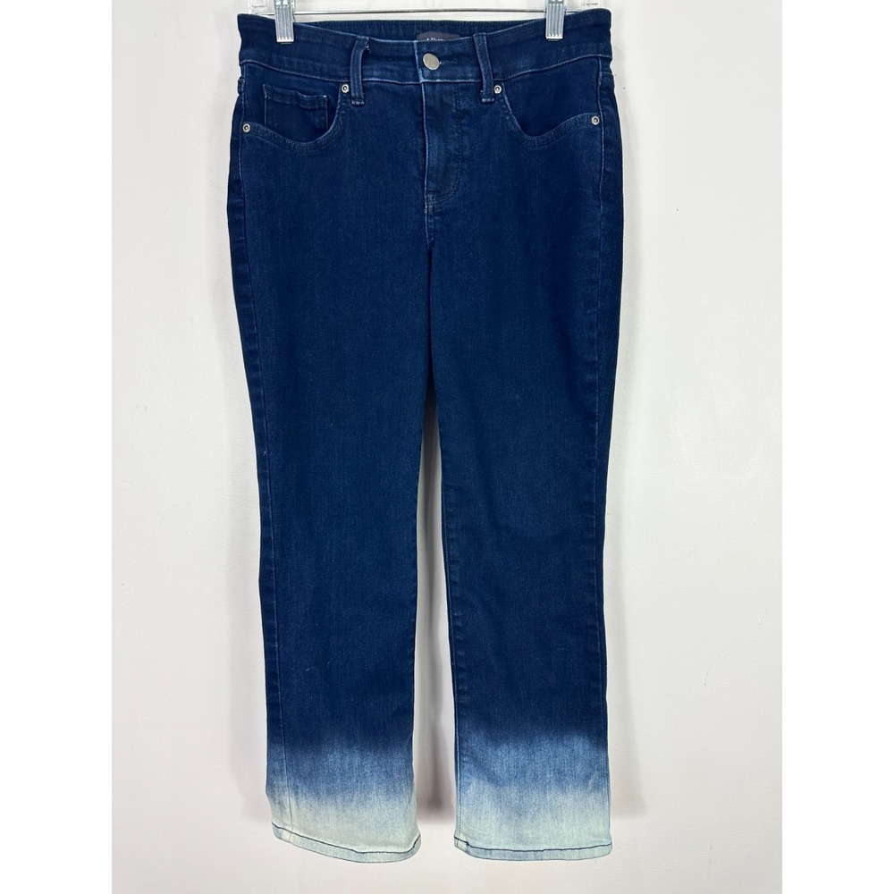 NYDJ Marilyn Straight Jeans Womens 4 Blue Ombre Dip Dye Lift Tuck Denim Pants